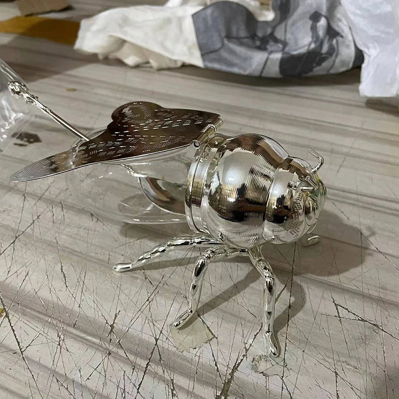 Tarro de Almacenamiento de Miel de Abeja de Lujo – Ornamento Decorativo de Vidrio Transparente con Cuchara para Condimentos y Especias de Cocina