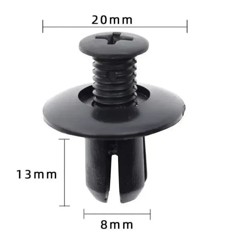 50/200 Pcs Rivetes de Expansión Plásticos Negros - Sujetadores para Parachoques y Guardabarros de Autos - 8mm Clips de Empuje