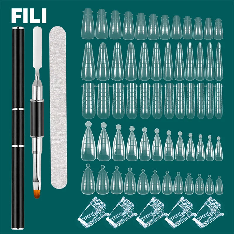 Juego de herramientas de arte de uñas, molde de construcción rápida, Kit de pinceles para uñas, formas duales, sistema de extensión de uñas con bolígrafo de uñas, Clips de Gel para forma superior