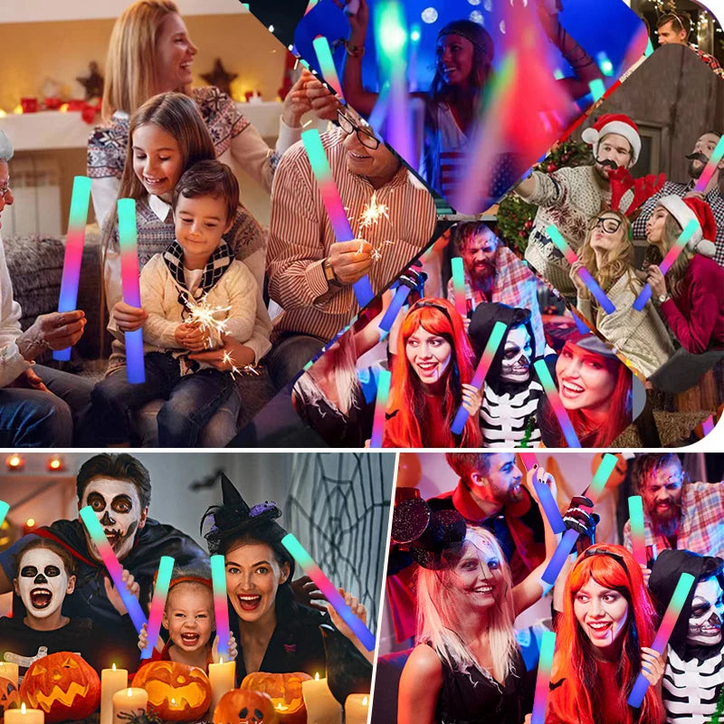 15/30 Pcs LED Glow Sticks a Granel Tubos de Espuma Brillantes Coloridos RGB para Fiestas de Cumpleaños, Bodas y Suministros de Celebración