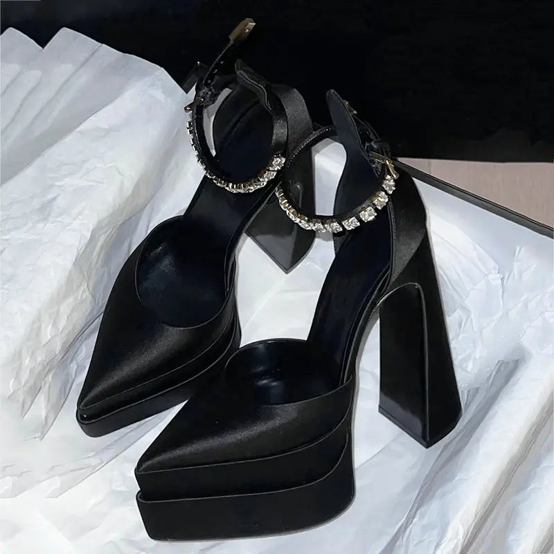 Zapatos de Tacón Alto de Mujer 2024 – Bombas de Satén con Plataforma de Agua y Punta Afilada, Ideal para Desfiles de Moda