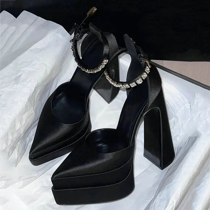 Zapatos de Tacón Alto de Mujer 2024 – Bombas de Satén con Plataforma de Agua y Punta Afilada, Ideal para Desfiles de Moda
