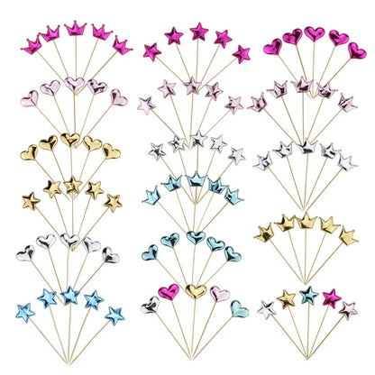 50/100PCS Cake Decoration Shiny Skin Reflective Heart Five Pointed Star Crown Birthday Dessert Table Baking Wedding Party