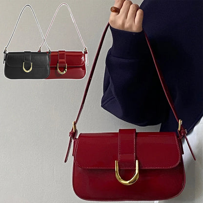 Bolso de hombro de charol Retro para mujer, bandolera con solapa de lujo, color sólido, rojo