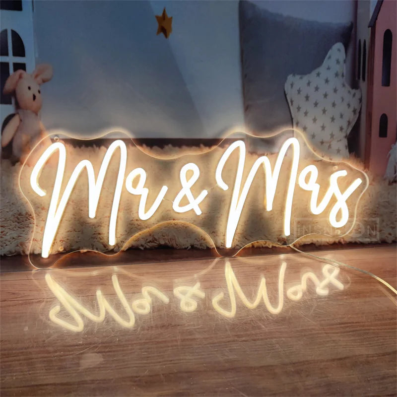 Señal LED Neon Mr & Mrs Personalizada para Bodas, Decoración de Pared, Luz de Noche para Dormitorio, Regalos Personalizados