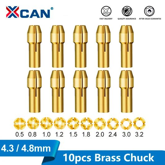 Juego de 10 Porta Brocas XCAN para Mini Taladro de 0.5-3.2mm con Vástago de 4.3/4.8mm - Adaptadores de Latón para Herramientas Rotativas Dremel