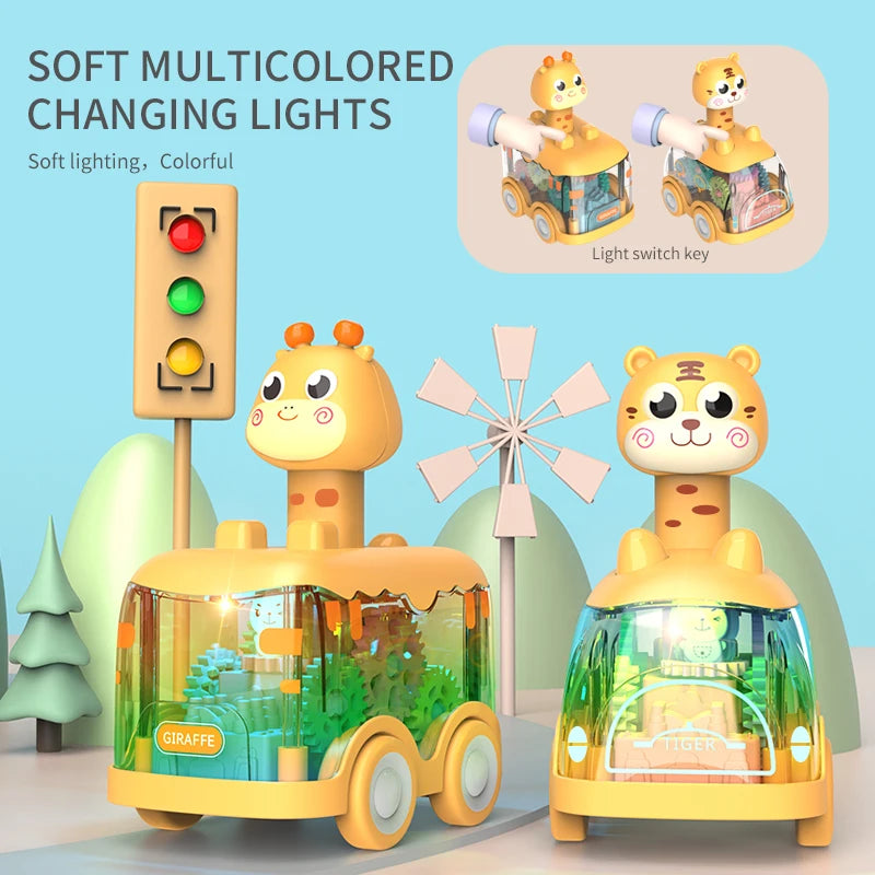 Coche Inercial Infantil con Forma de Animal – Juguete Educativo de Engranajes y Luces para Niños