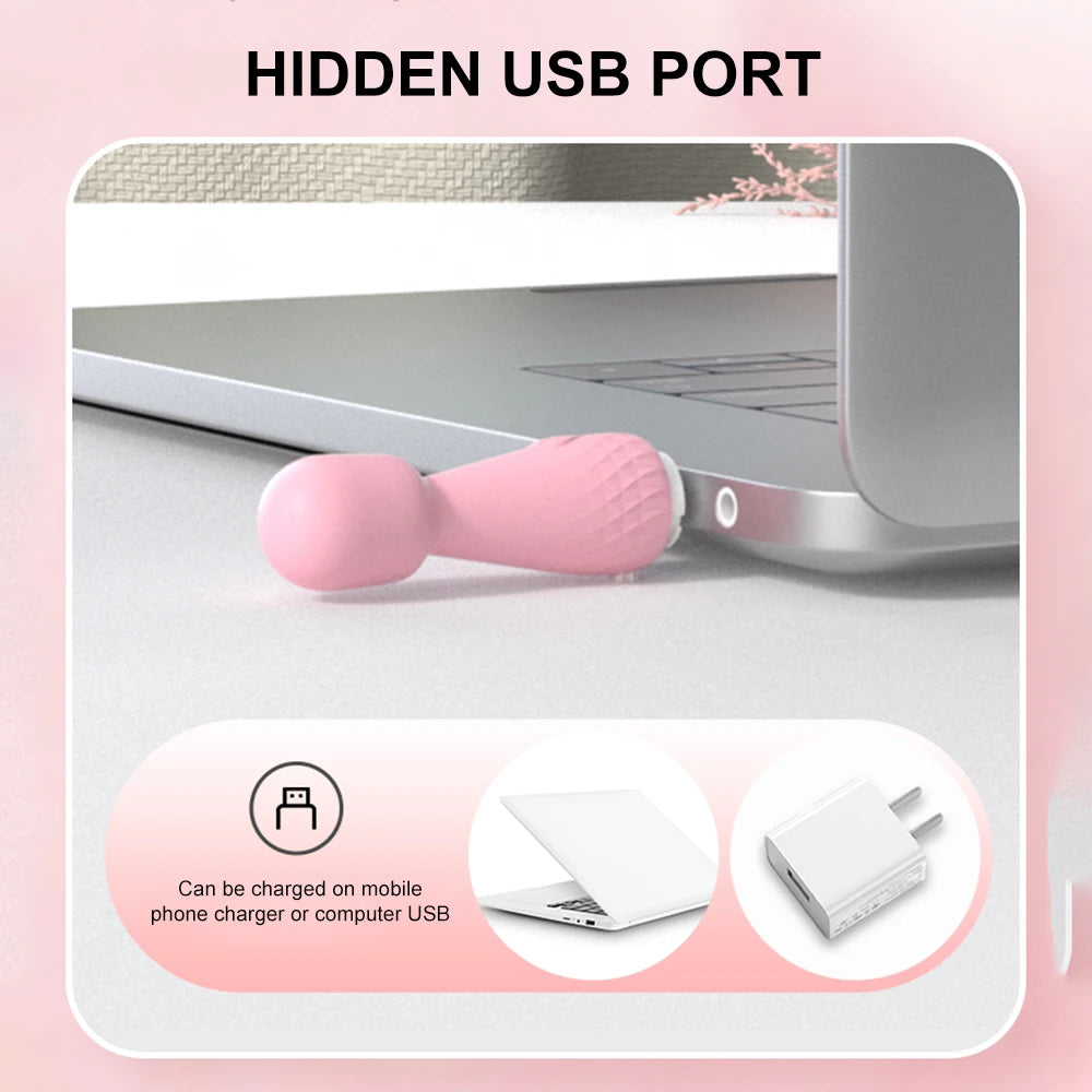Mini Vibrador de 10 Modos con Vibración Fuerte, Masajeador Clitorial y G-Spot, Cargador USB, Juguete Sexual para Mujeres