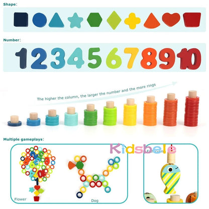 Wooden Number Puzzle Sorting Montessori Toys – Educational Shape Sorter & Counting Fishing Game for Toddlers