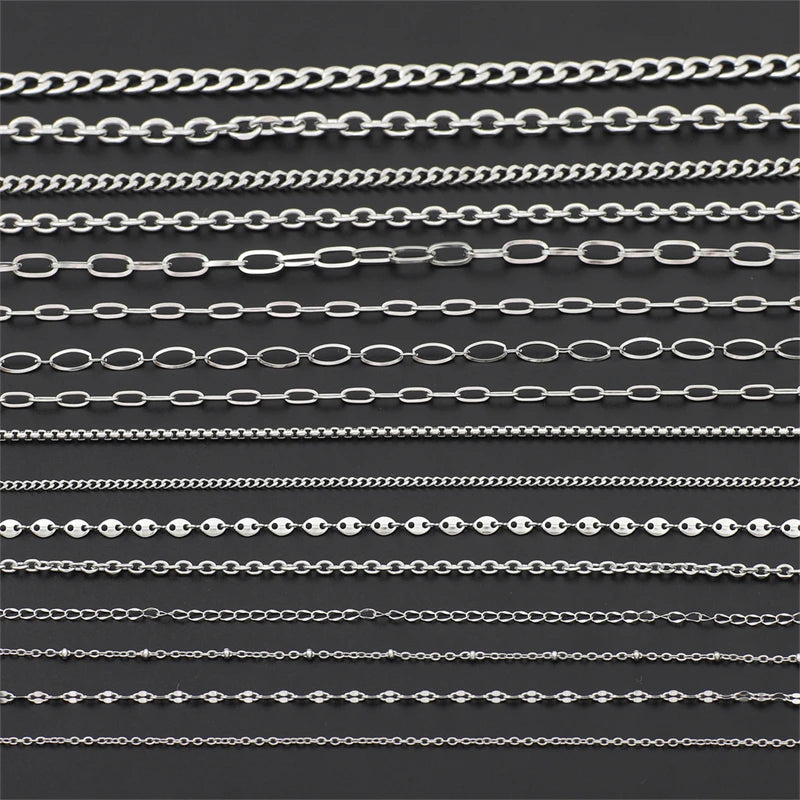 Cadena de Acero Inoxidable de 1m con Cruces y Eslabones O para Hombres y Mujeres - Joyería DIY, Pulsera y Collar de Color Plateado, Choker Punk