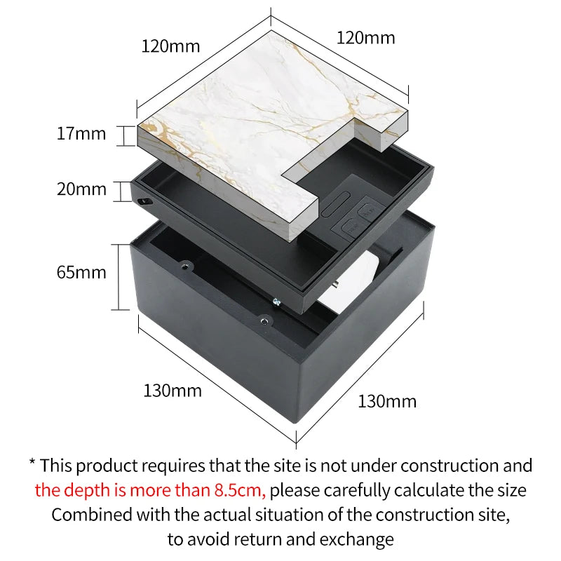 Caja de enchufe empotrable para suelo de doble toma, material de acero inoxidable de alta calidad, ideal para embutir en mármol o suelo