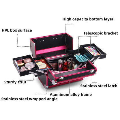 Nuevo Estuche Profesional de Aluminio para Cosméticos | Caja de Herramientas para Peluquería, Estilismo y Manicura con Cerradura de Doble Tarjeta y Diseño Resistente