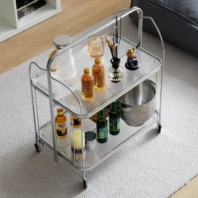 Carro de vidrio transparente para comedor, mesa de rueda para Bar, cocina, hogar, mesa lateral plegable, sala de estar, dormitorio, estante móvil, muebles