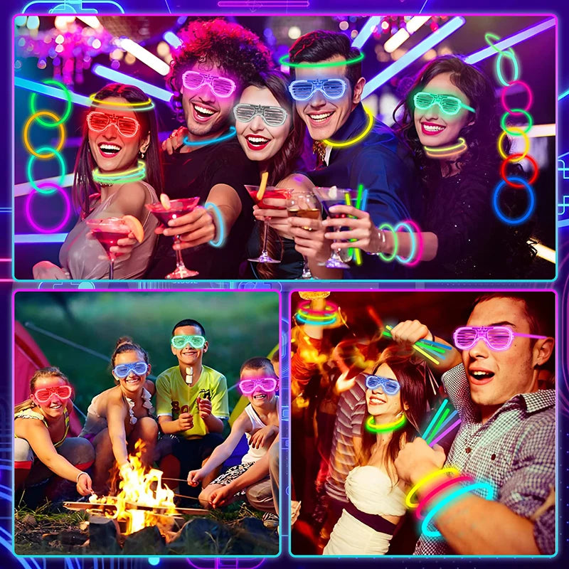 12-164Pcs Accesorios Luminosos para Fiestas - Gafas LED, Barras de Luz, Luces para Dedos y Horquillas Brillantes
