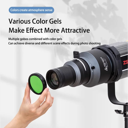 Conical Optical Snoot Photo Studio Accessory for LED Light Flash Strobe Light with Lens Bowens Mount 20 Gobos