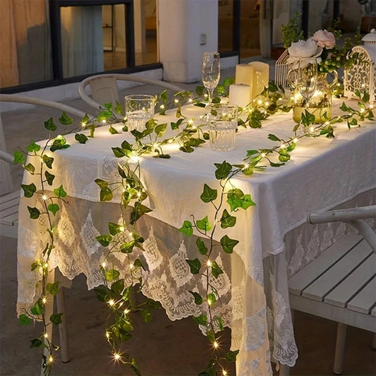 Luces de Cuerda con Hojas Verdes de Imitación – 2M a 10M de Vides Artificiales para Decoración de Bodas, Fiestas y Navidad