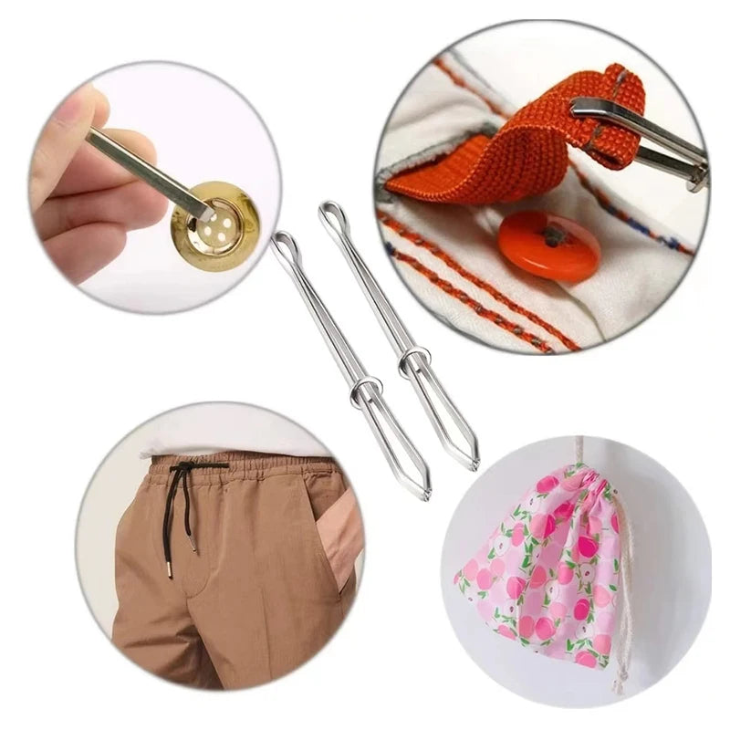 2 Piezas de Clips de Acero Inoxidable para Ropa - Herramientas de Costura DIY, Dispositivos para Pasar Cintas Elásticas y Hilos de Bordado