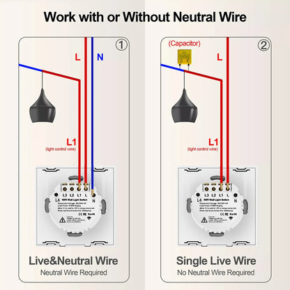 Interruptor Táctil Inteligente Wifi Tuya para Luces en Brasil, 4*4 sin Cable Neutro, 4/6 Gang, Control Remoto RF433, Smart Life, Compatible con Alexa y Google Home