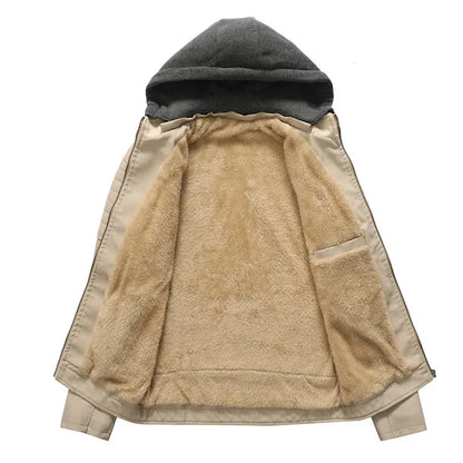 Chaqueta de cuero con forro polar para hombre, abrigos de cuero Pu con capucha, ropa informal para motocicleta, Otoño e Invierno