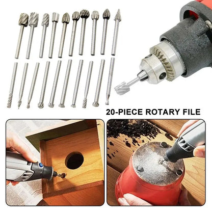 Juego de 20 Piezas de Fresas de Alta Velocidad para Trabajo en Madera: Archivos Rotativos de 3 mm para Tallado y Rectificado DIY