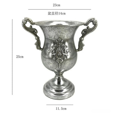 Maceta Clásica de Hierro Fundido para Boda – Jarrón Decorativo para Flores Secas, Adorno para el Hogar y Hotel, Vajilla Plateada