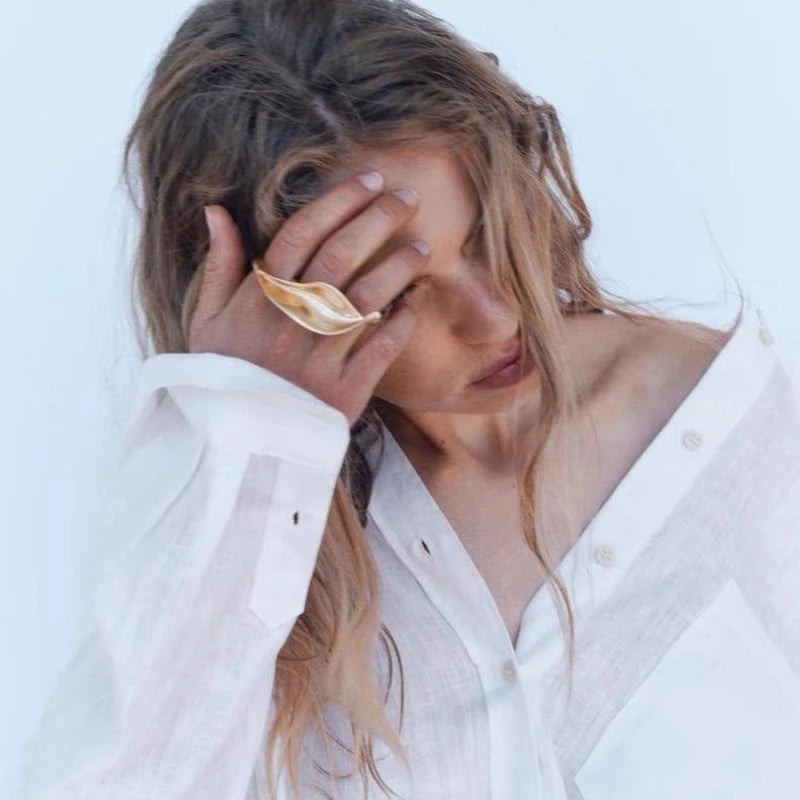 Anillo de Metal con Forma de Hoja Exagerada para Mujer - Joyería Abierta de Estilo Punk Vintage