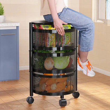 Estante Giratorio Multiusos para Verduras y Frutas en la Cocina: Organizador de Almacenamiento de Multi-Capas para Suelo con Canastas Giratorias