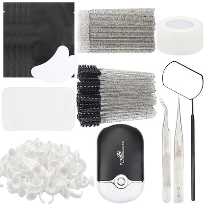 Kit Completo de Extensión de Pestañas Falsas con Ventilador USB y Herramientas de Precisión