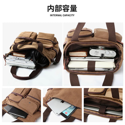 Canvas Briefcase for Men Business Messenger Bag 13 inch Laptop Vintage Shoulder Bag for Women and Men