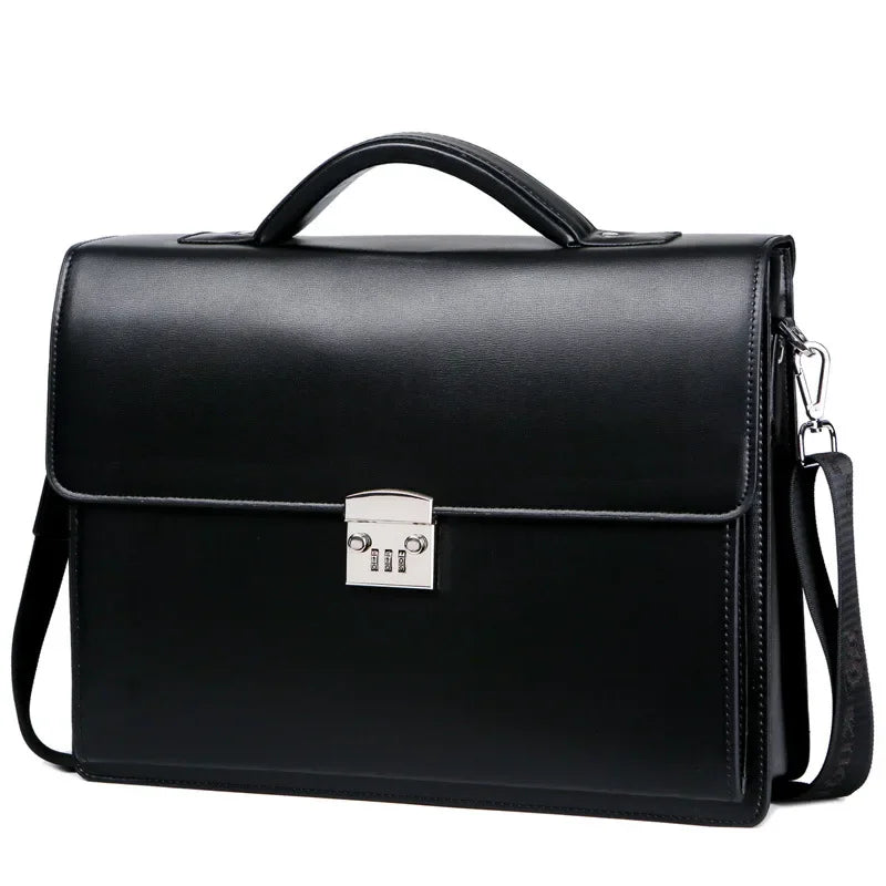 Maletín de Negocios con Cerradura de Contraseña para Hombre – Maletín Ejecutivo de Cuero PU, Bolso de Hombro de Lujo, Maletín para Laptop