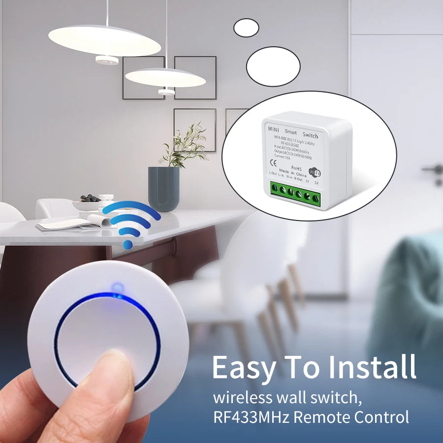 Interruptor Inteligente Tuya WiFi 16A/20A con Control Remoto 433MHz - Compatible con Alexa y Google Home