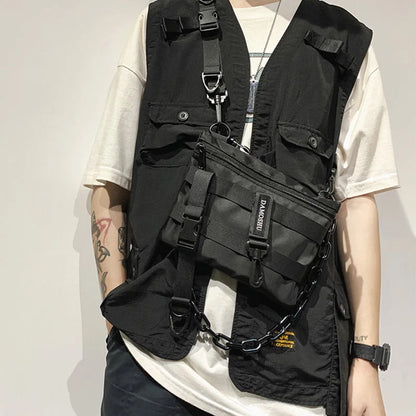 Bolsa de Pecho Táctica Funcional Unisex – Riñonera Streetwear Hip Hop, Chaleco Tactical Rig Bag Negro