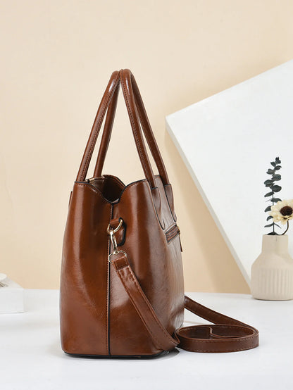 Bolsos de Mano Retro de Color Sólido para Mujer, Elegante Bolso Crossbody de Cuero PU, Bolsos de Oficina y Trabajo de Moda