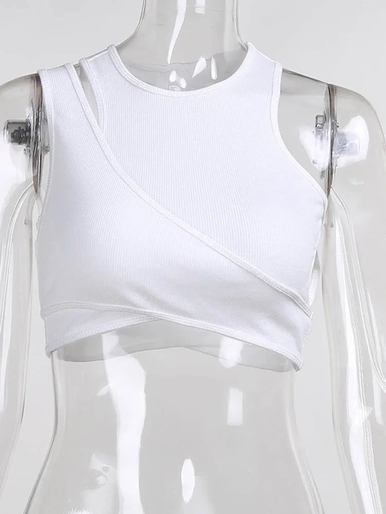 Top Asimétrico de Mujer Estilo Streetwear | Conjunto de 2 Piezas, Crop Top Casual de Verano