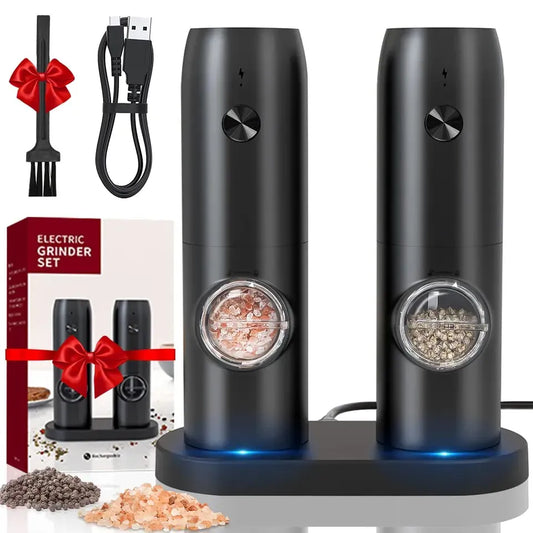 Molinillo Automático de Pimienta y Sal con Ajuste de Grosor Recargable por USB y Molinillo de Especias con Luz LED - Herramienta de Cocina