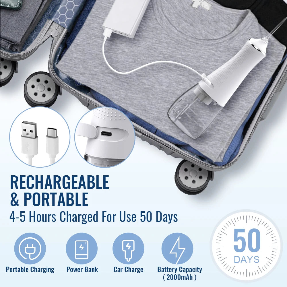 Irrigador Bucal Portátil con USB Recargable y 5 Boquillas - 300ml, 3 Modos de Funcionamiento