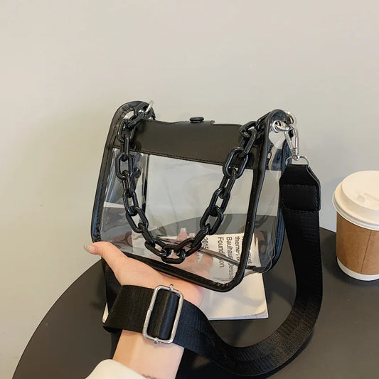 Bolso Transparente Cruzado para Mujer, PVC Claro, con Cadena de Hombro Ajustable, Pequeño Satchel Moderno y Chic