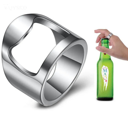 Anillo Abrebotellas Creativo con Sacacorchos de Acero Inoxidable - Anillo para Abrir Botellas de Cerveza y Latas, Accesorios Geniales para Bar y Cocina, Regalos Únicos