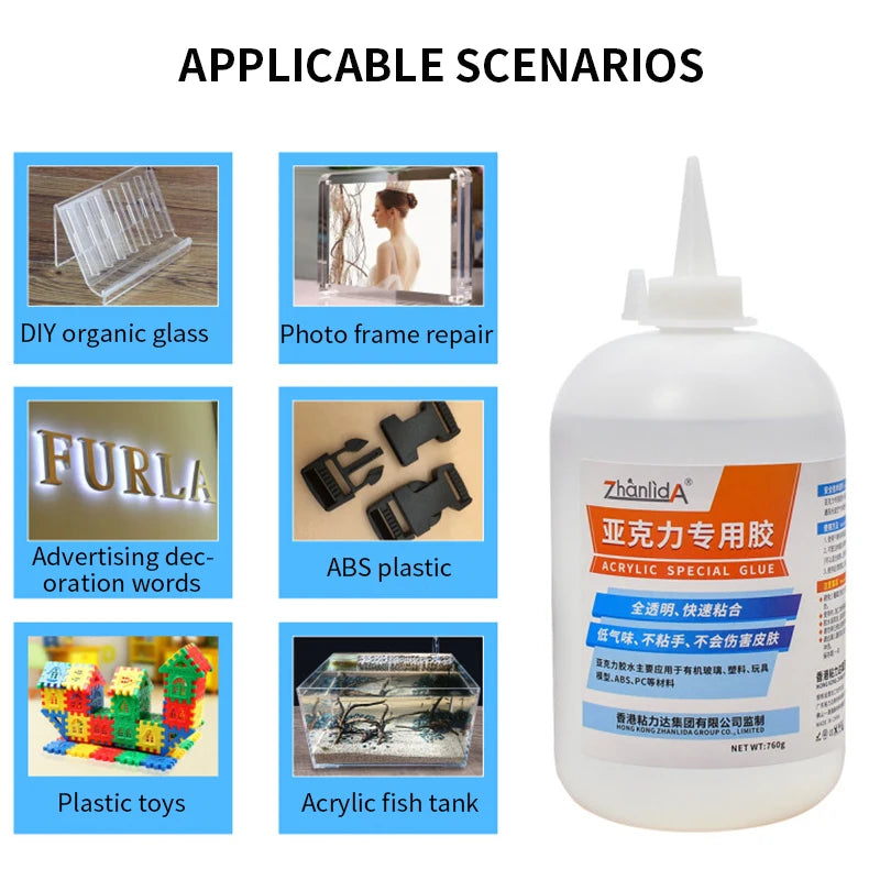 Pegamento especial para acrílico PMMA, adhesivo de curado rápido para plexiglás, ideal para tuberías, placas, acuarios, juguetes de plástico y reparación de bricolaje