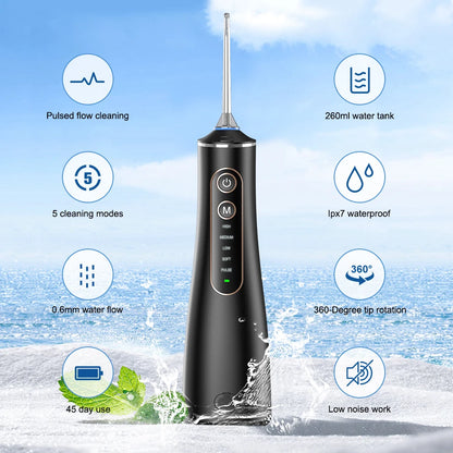 Irrigador Bucal Portátil SUBORT - Limpiador Dental Recargable por USB con Tanque de 260ML y Resistencia al Agua IPX7