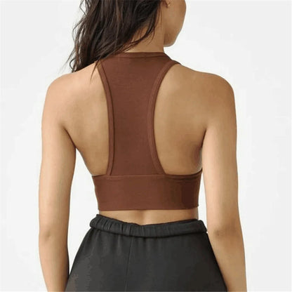 Chaleco de Alto Impacto con Almohadilla para Mujer - Sujetador Deportivo de Nailon con Tirantes, Tops Cortos de Cuello Alto para Gimnasio, Bralette de Fitness, Blusas Activas 2024