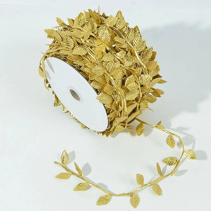 Guirnalda de Hojas de Seda Artificial para Decoración del Hogar, Guirnalda de Ratán con Flores Falsas y Hojas Doradas de 5M, Artesanía Hecha a Mano para Álbum de Recortes y Decoración de Bodas
