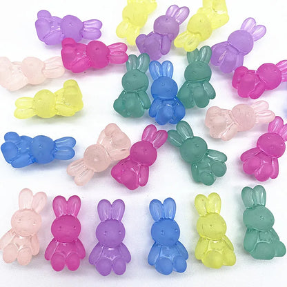 Set de 10 Figuras Transparentes de Acrílico para Anillos y Pulseras DIY - Osito, Conejo y Arcoíris - Ideal para Manualidades y Regalos Hechos en Casa