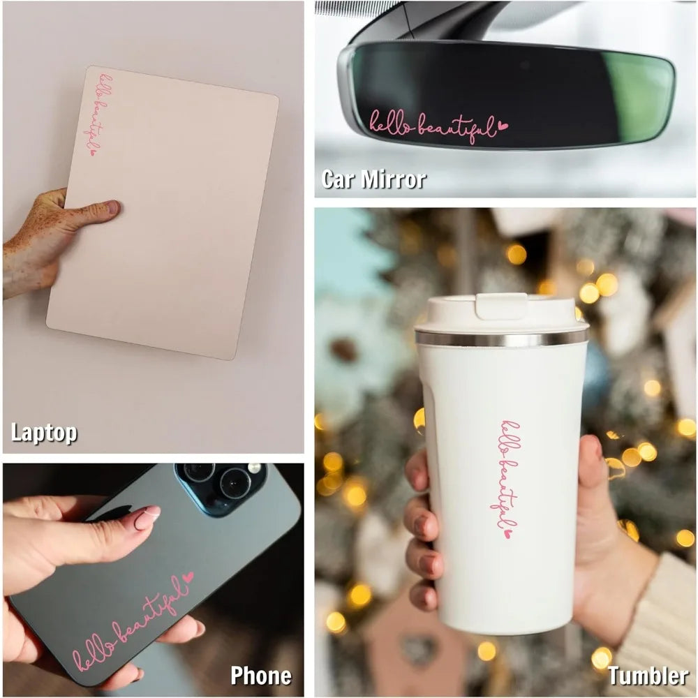 Vinilo Decorativo "Hello Beautiful" para Espejo Retrovisor de Auto - Sticker Impermeable para Ventana Trasera y Casco de Carreras