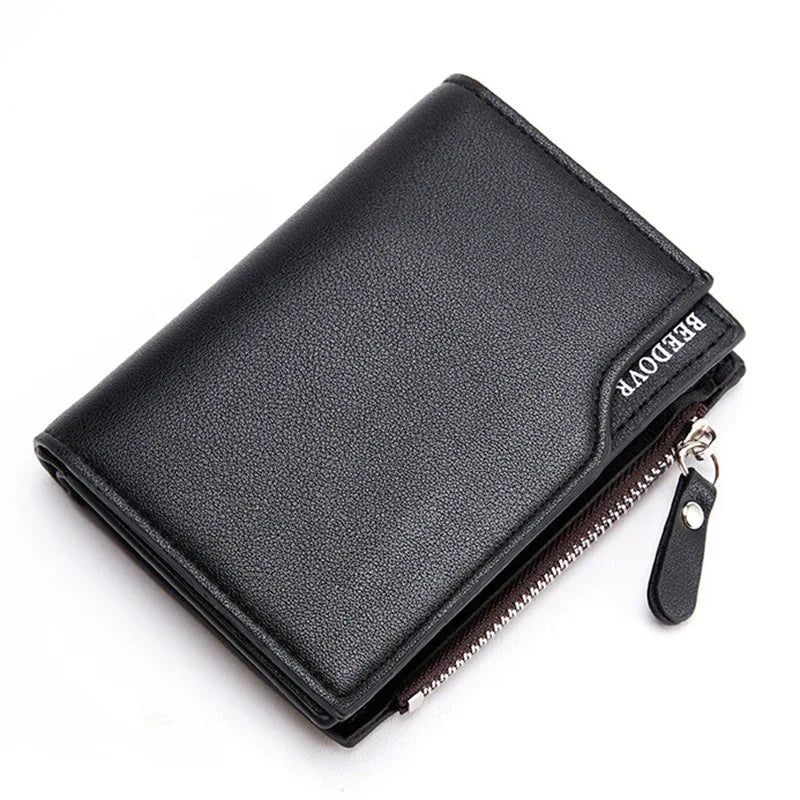 Billetera Corto para Hombre en Cuero PU, Monedero Masculino con Cremallera, Porta Tarjetas de Crédito, Cartera de Hombre