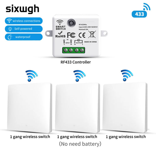 Interruptor de Luz Inalámbrico Inteligente 433mhz para Hogar, Control Remoto Sin Batería, Botón de Pared, Set de Mejoras para el Hogar