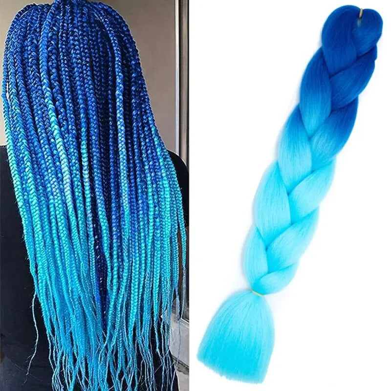 Extensiones de Cabello sintético de Kanekalon, trenzas de caja trenzada Jumbo ombré de 24 pulgadas, color arcoíris