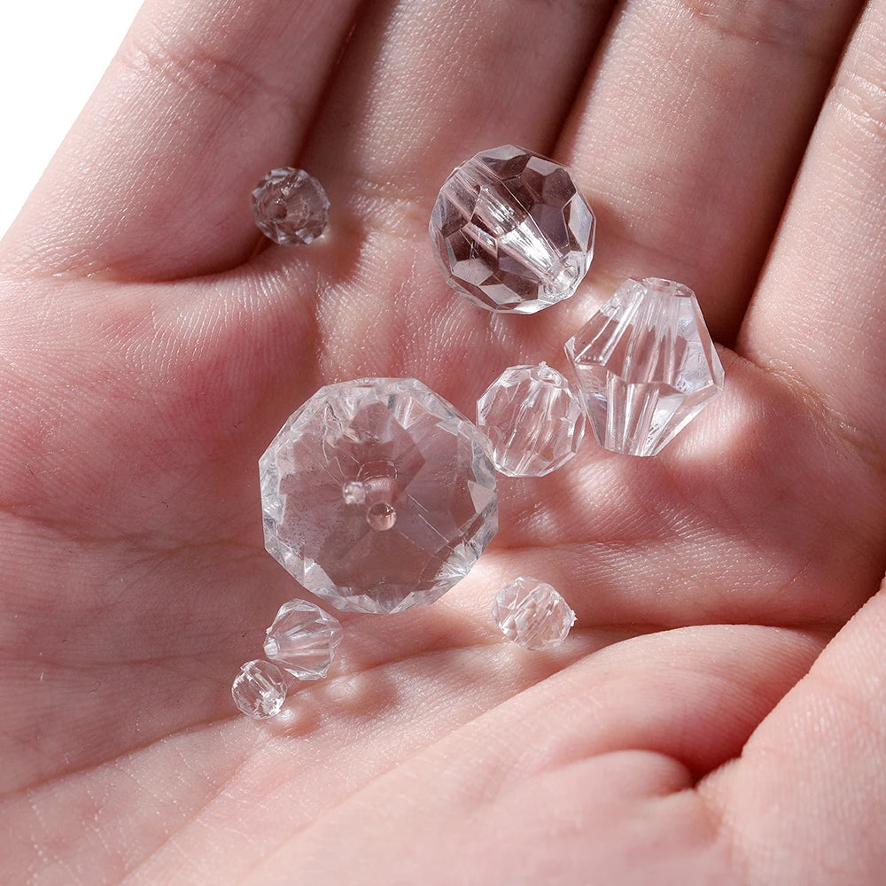 Cuentas Acrílicas Facetadas Transparentes Blancas - 4-16mm - Set de 10 a 300 Piezas para Pulseras y Collares - Accesorios de Fabricación de Joyas