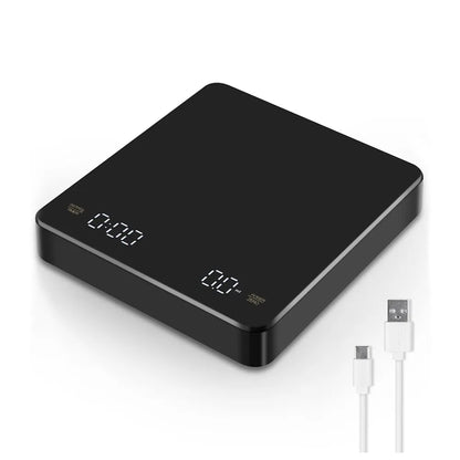 Balanza Digital para Café con Temporizador y Pantalla LED - Pesaje Preciso para Espresso, Recargable por USB, Máximo de 3 kg, Precisión de 0.1g - Ideal para Cocina y Bar