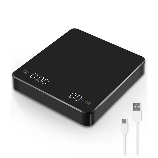 Balanza Digital para Café con Temporizador y Pantalla LED - Pesaje Preciso para Espresso, Recargable por USB, Máximo de 3 kg, Precisión de 0.1g - Ideal para Cocina y Bar